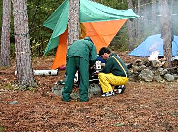 Marc and Jean cooking breakfast - Algonquin Park