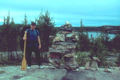 Rock man on the trail to Obukowin Lake