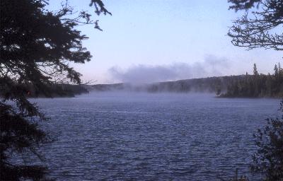 Morning mist moving across the water